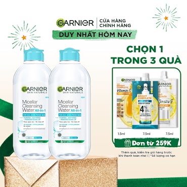 [Coscpd0501 Đơn Từ 199K] Bộ Đôi Nước Làm Sạch Và Tẩy Trang Cho Da Dầu Mụn Garnier Micellar Water 400Ml