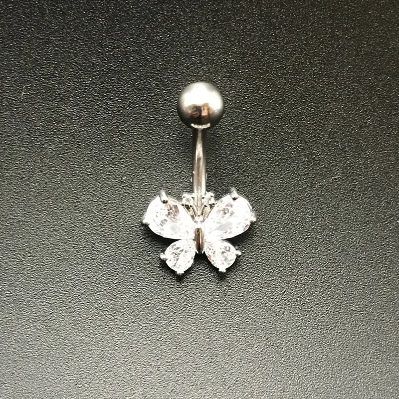 Piercing de nombril en acier inoxydable avec zircon couleur, bijou corporel élégant et durable pour un look tendance.