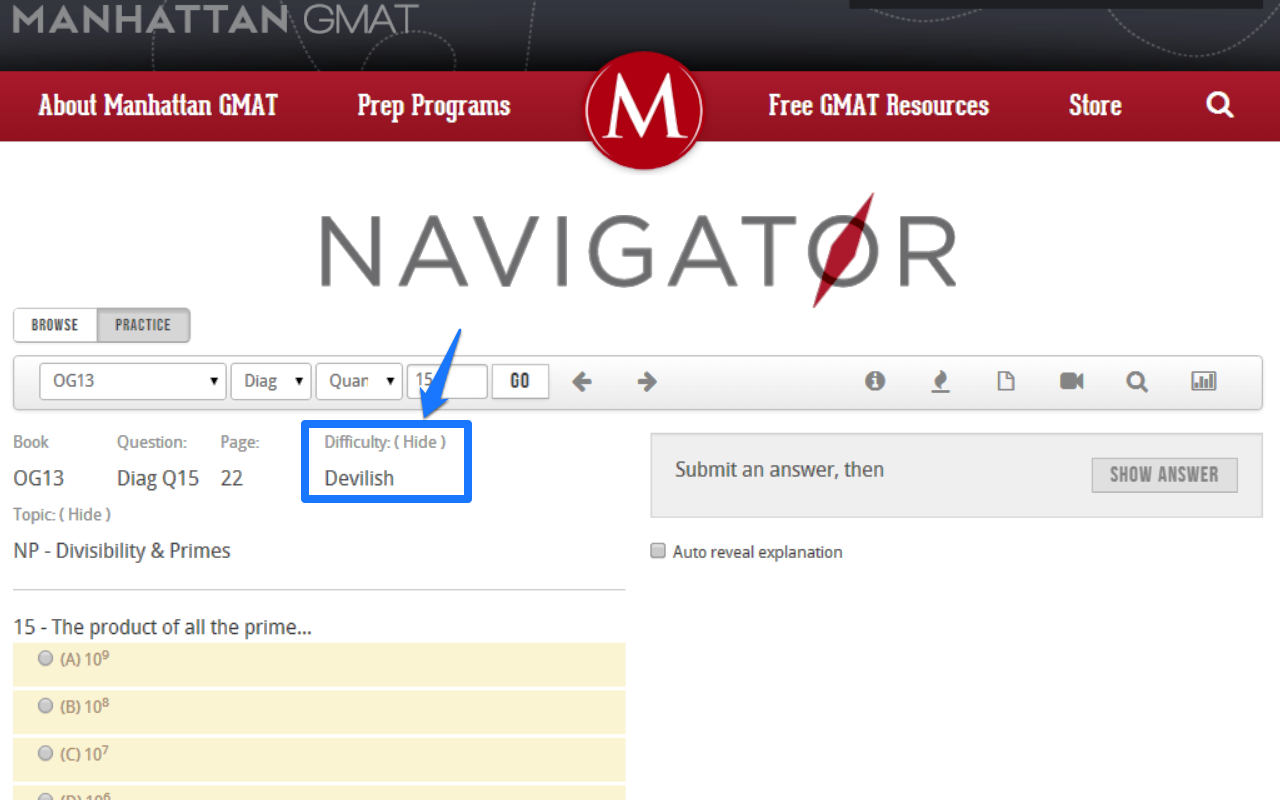 Navigator Difficulty Hider: Manhattan GMAT Preview image 0