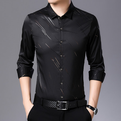 Title 4, Mens Shirt Long Sleeved Bronzing Striped Busin...