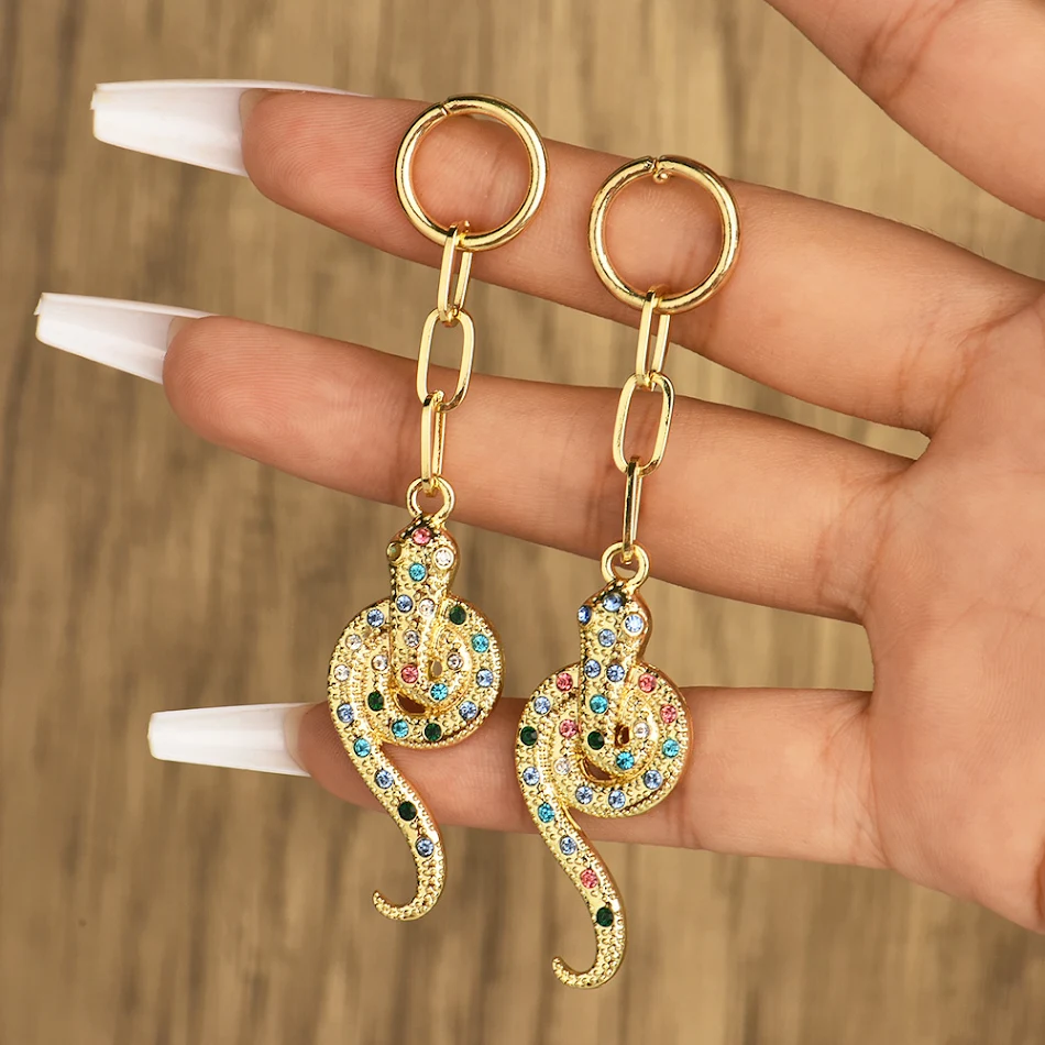 Brincos populares com elemento de cobra exagerado. Adicione um toque de ousadia e moda ao seu visual, elevando seu estilo com este acessório único.