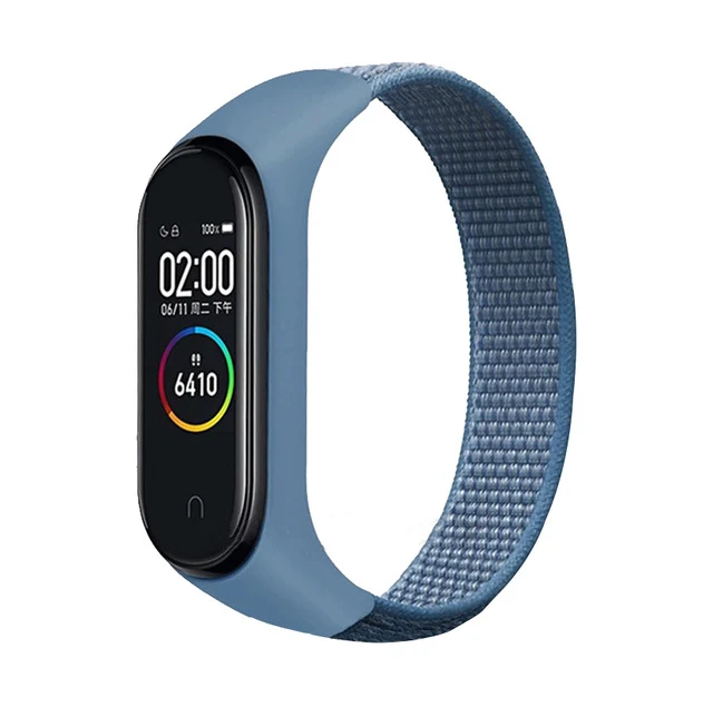 Nylon bandje met lus voor Xiaomi Mi Band 5 en universeel voor Millet. Comfortabel, ademend, met klittenband. Eenvoudig te installeren en te verstellen.