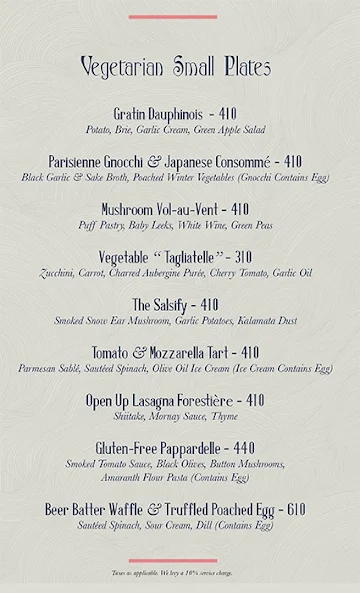 Slink & Bardot menu 