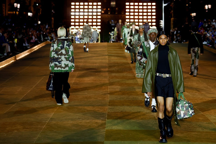 Models showcase Louis Vuitton Menswear ready-to-wear Spring/Summer 2024 collection in Paris.