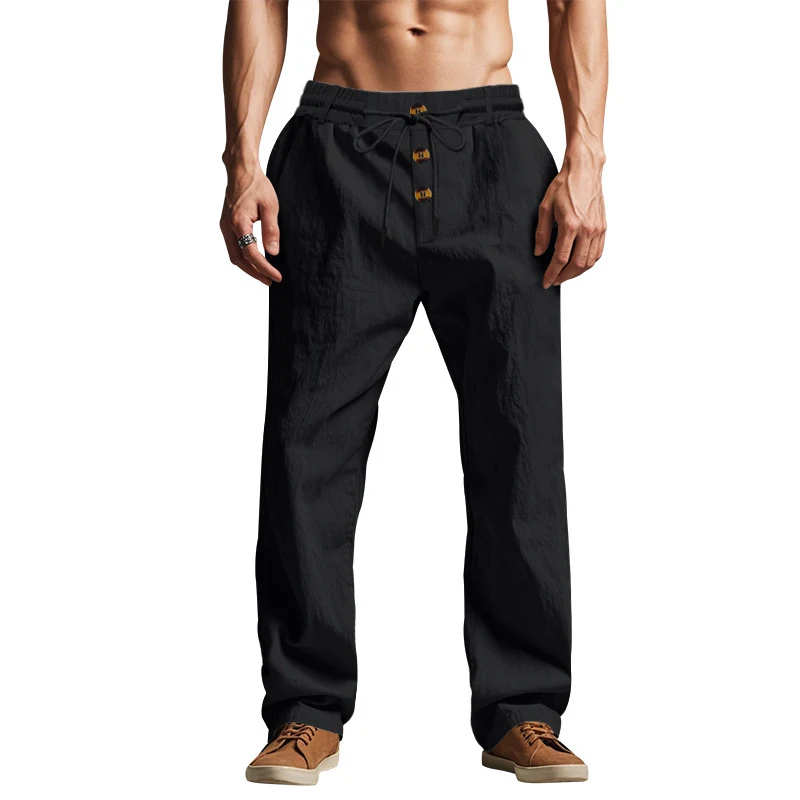 Pantalones de lino deportivos para hombre, sueltos y transpirables, estilo playero y a la moda, cómodos y suaves al tacto