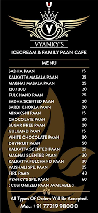 Vyanky's Family Paan Cafe menu 1