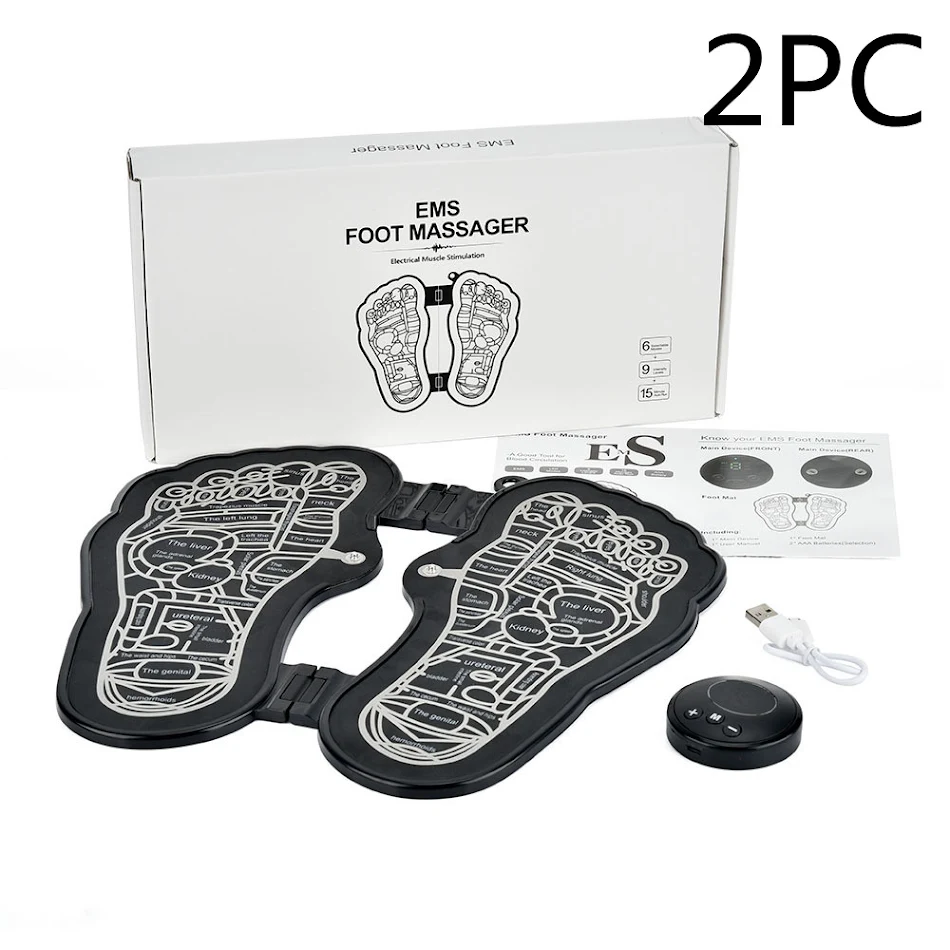 Massageador de Pés Recarregável Pedicure com Eletroestimulação, Alívio da Dor e Relaxamento com Massagem EMS e Pad Portátil