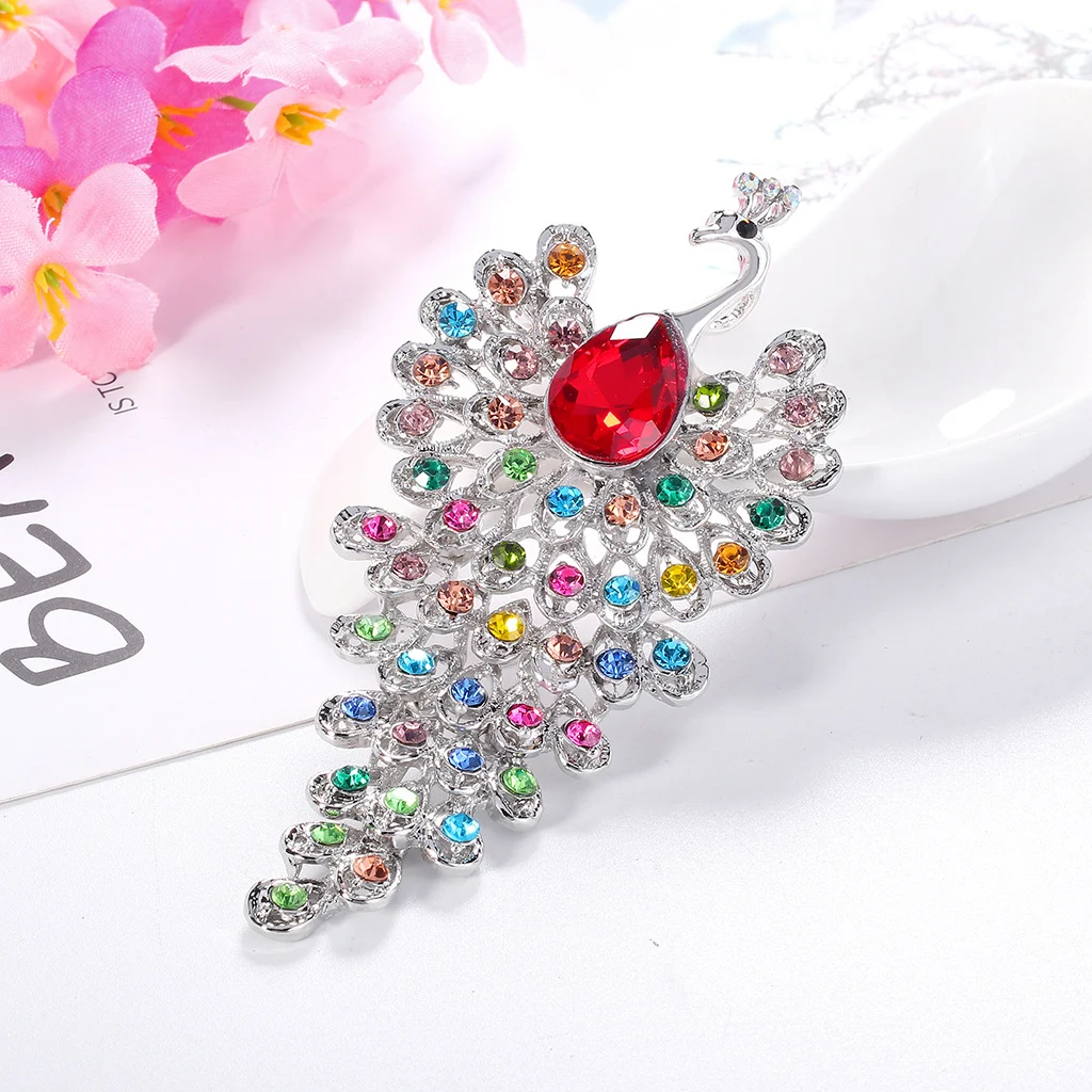 Title 4, Mode Pauwkleurige Strass Glas Broche. Elegante ...