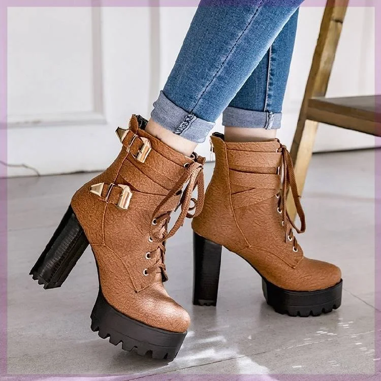 Title 3, Bottines en cuir à bout rond et talon haut pour...