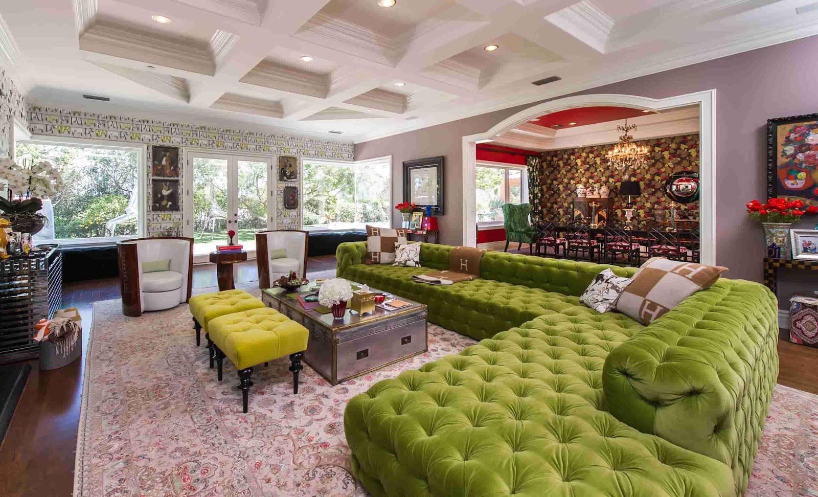 Living room with a green couch