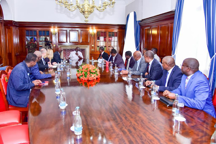 President William Ruto with offiicials from the International Monetary Fund at State House on November 5, 2022.
