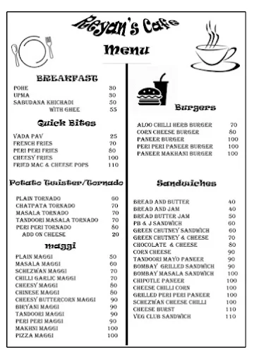 Reyan's Cafe menu 