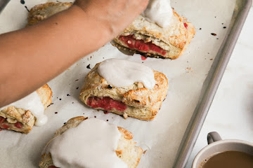 Rhubarb Scone Sandwiches with Vanilla Bean Glaze