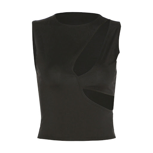 Title 10, Round Neck Sleeveless Hollow Out Navel Breathab...