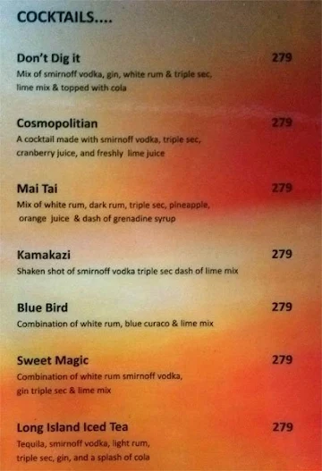 Addictive Lounge menu 