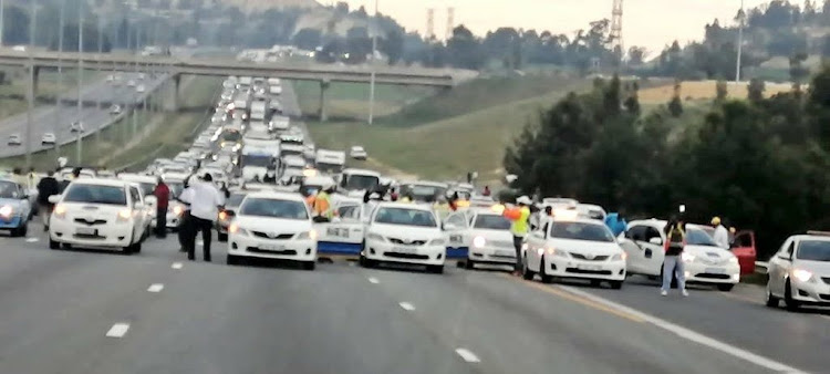 Taxi operators blocked off the N1 north at the N17 ahead of a planned protest march in Pretoria today