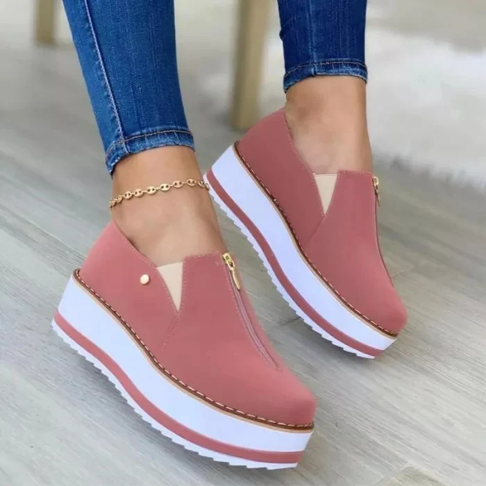 Zapatos Planos con Cremallera para Mujer, Estilo Slip On con Plataforma, Loafers Cómodos y Modernos, Ideales para Uso Diario
