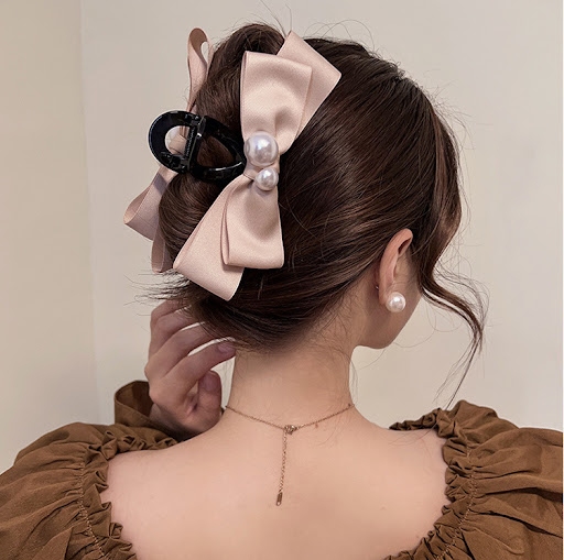 Title 7, Pearl Bow Large Hair Clip Womens Headdress Ele...