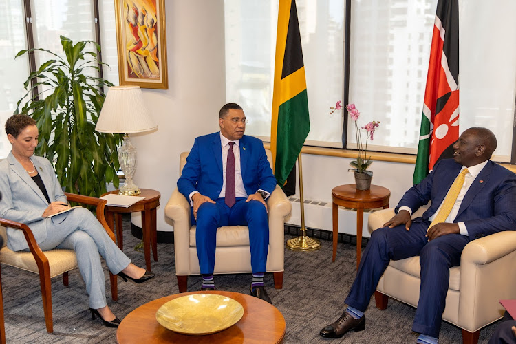 President William Ruto and the Jamaican Prime Minister Andrew Holness in New York on September 22, 2022.