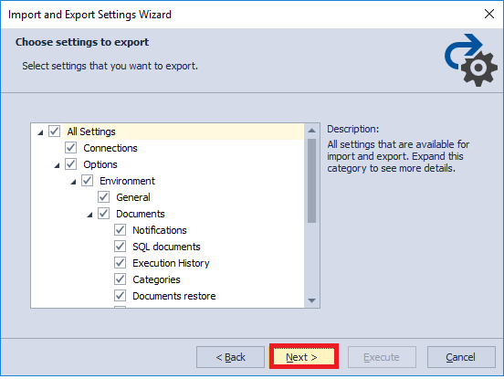 Selecting Data to export