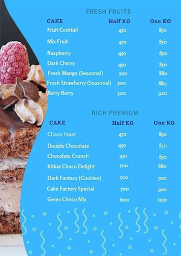 Cake Factory menu 