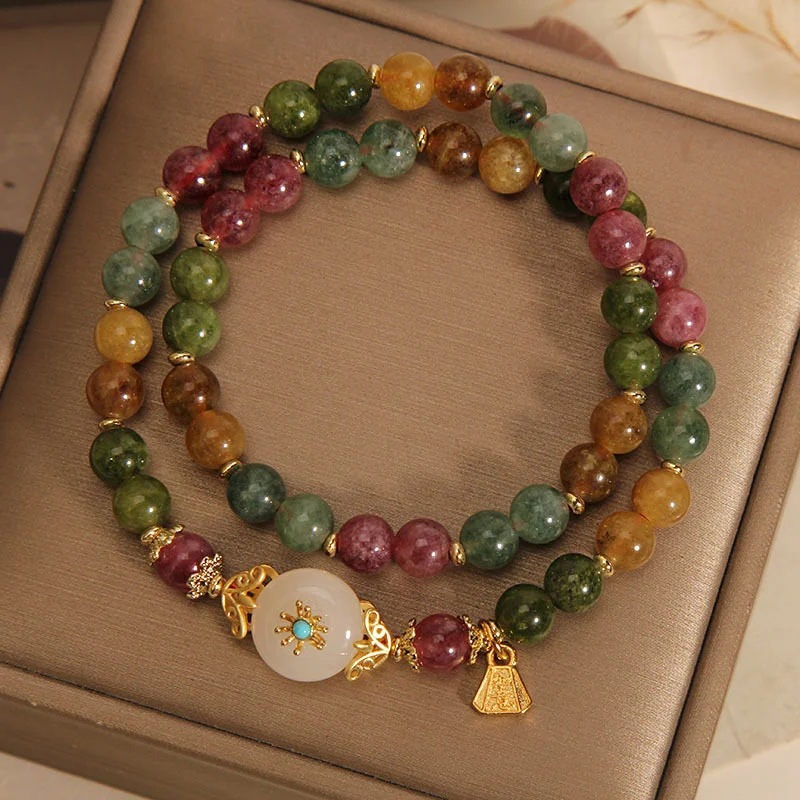 Title 4, Bracelet double anneaux tourmaline couleur natu...