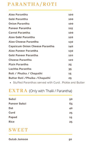 Delhi Parantha Cafe menu 