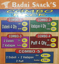 Badri Snacks menu 3