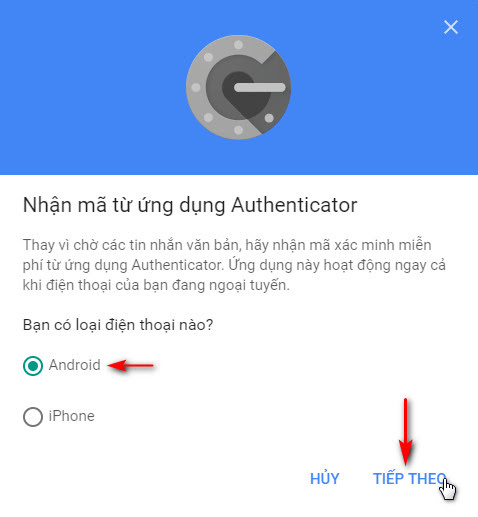 Chọn điện thoại để thiết lập Authenticator 