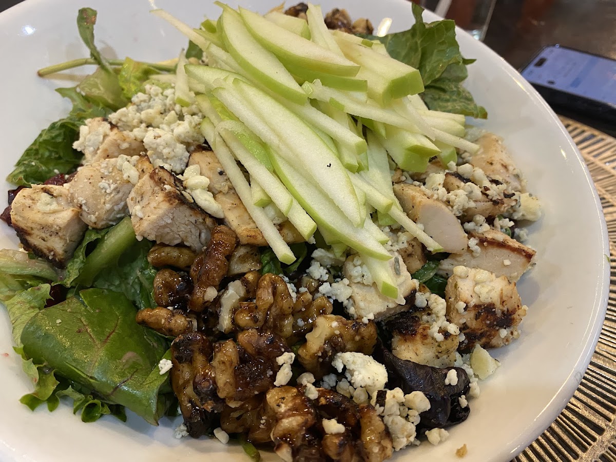 Yummy chicken gorgonzola salad. Huge portion! My husband and i couod have split it