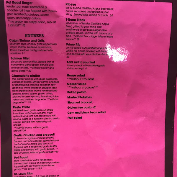 Barley Creek Brewing Company gluten-free menu