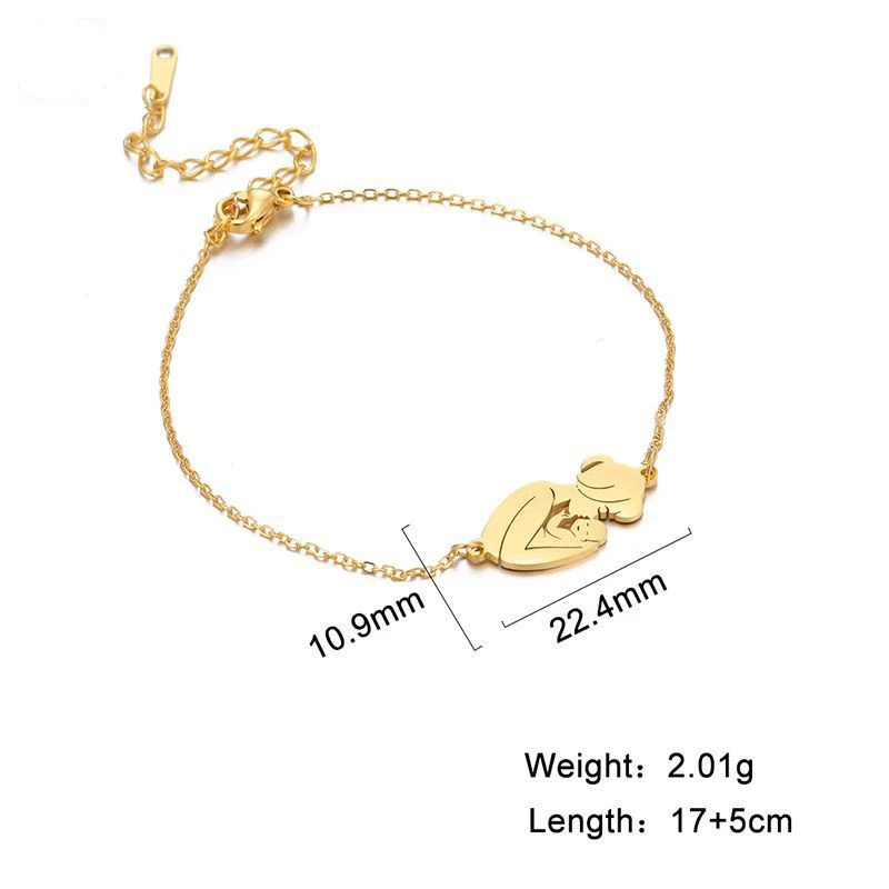Bracelet femme Mère et Bébé en acier inoxydable plaqué or. Un cadeau précieux et symbolique pour les mamans et futures mamans.