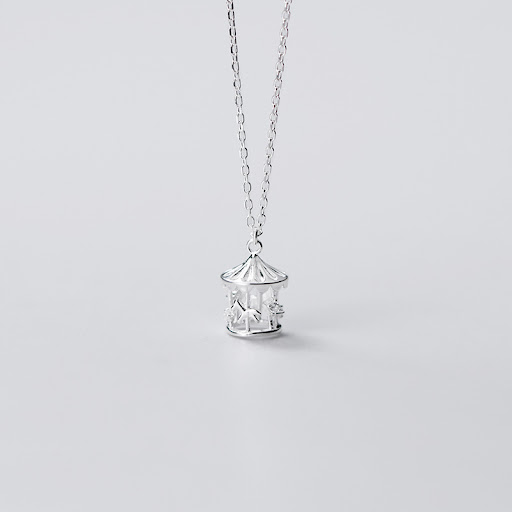 Title 5, Cute Silver Diamond Carousel Necklace for Women...