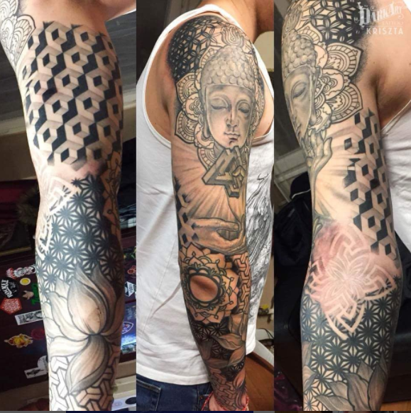 Geometric Buddha Tattoo Full sleeve