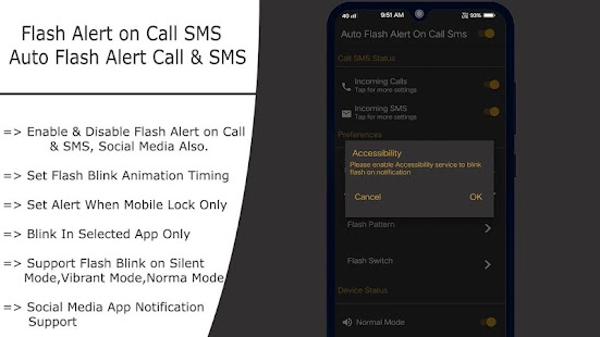 Flash on Call and SMS : Automatic flashlight 2020 Capture d'écran