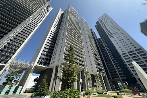Modern residential towers with balconies in this luxury apartment / penthouse for sale in Minato City ($1,348,013)