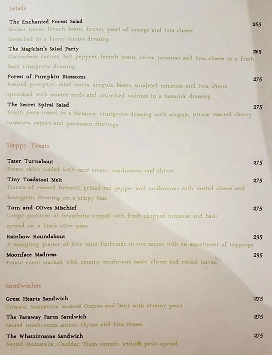 The Mad Teapot Cafe menu 