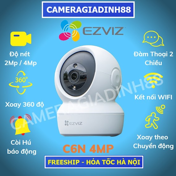 Camera Wifi Trong Nhà Xoay 360 Ezviz C6N Ty2 2M 4M 2K 1080P Full Hd [Có Cổng Lan] Bảo Hành 24Th