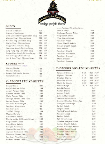 Batinda Express menu 