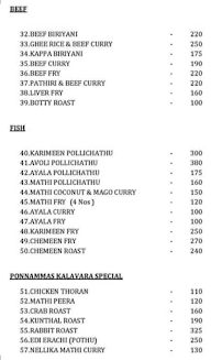 Ponnamma's Kalavara menu 3
