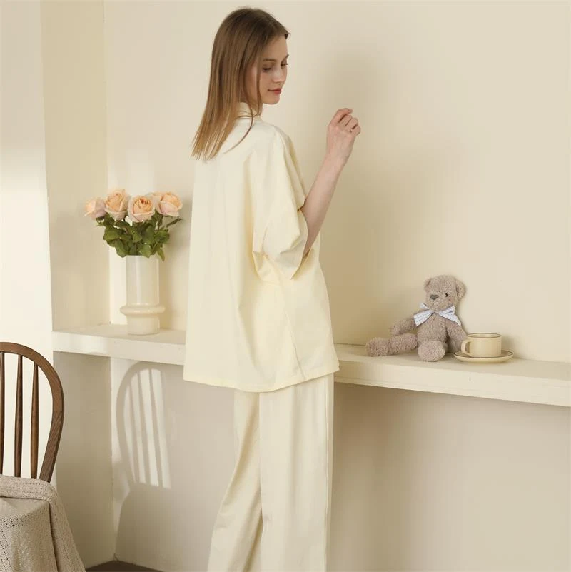 Women's short-sleeved solid color pajamas, cotton homewear for ultimate comfort and a relaxing night's sleep