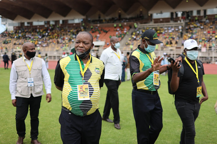 ANC National Chair Gwede Mantashe (left) arrives with National Treasurer Paul Mashatile at the Peter Mokaba Stadium in Polokwane, Limpopo, where the ANC is celebrating their 110th birthday, 08 January 2022.