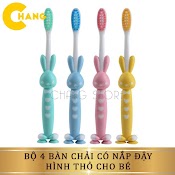 Set 4 Bàn Chải Lông Mềm Bảo Vệ Nướu Hình Thỏ Có Nắp Đậy Cho Bé