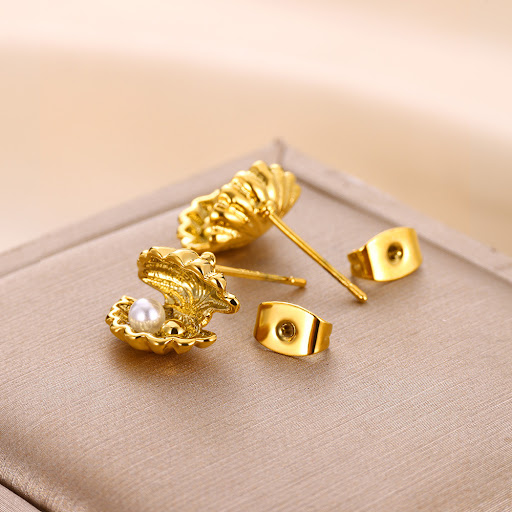 Title 5, 18K Gold Stainless Steel Studs Ocean Series Pie...
