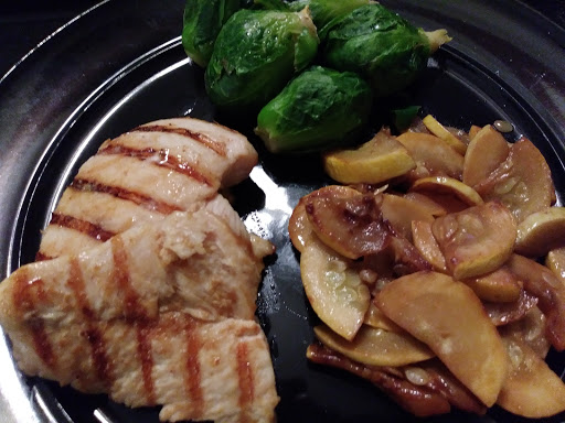 I served the Garlic-Ginger Chicken with Asian stir-fried squash and steamed Brussels sprouts.