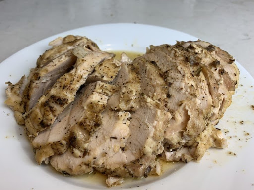 Garlic Butter, Herb & Lemon Slow Cooked Turkey Breast on plate