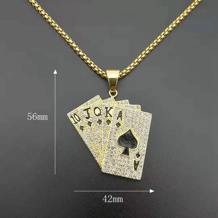 Diamond straight flush playing card pendant