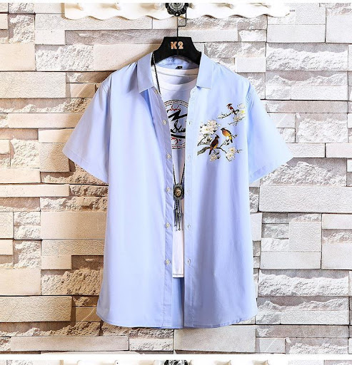 Title 4, Printed handsome plus size loose short sleeves....