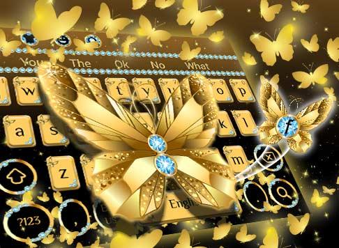 Gold Butterfly Diamond Keyboard Theme
