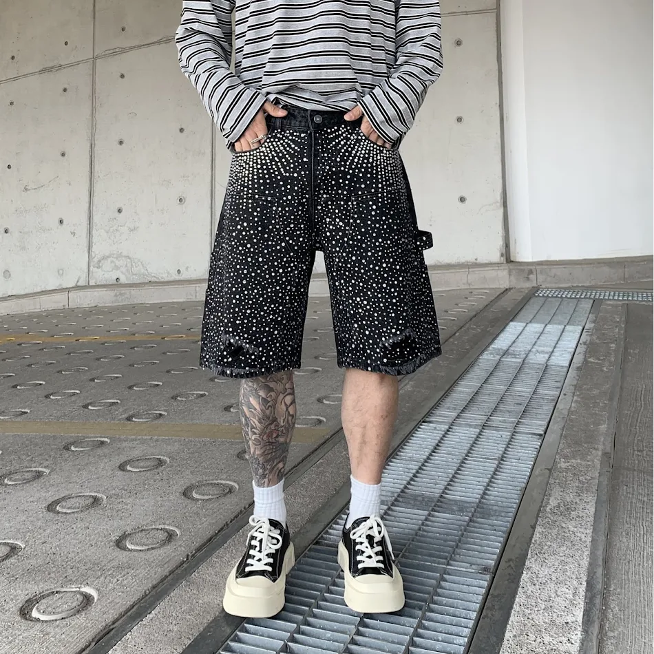 Men's Gradient Full Diamond Denim Shorts. These shorts offer a stylish and comfortable look, making them ideal for casua